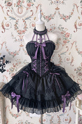 Black Purple Tube Top Sleeveless Blowknot Ruffled Gothic Lolita Tiered Dress